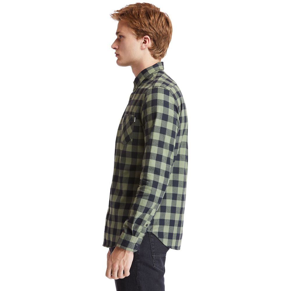 Camisa Timberland Hombre Nashua River Long-Sleeve Flannel Check Verde Oliva/Negras - Chile OCK-46519